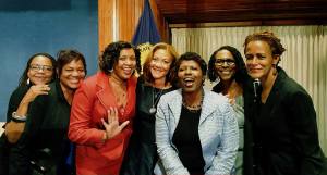 From left: Journalists Donna Britt, Mireille Grangenois, Sonya Ross, Michele Norris, Gwen Ifill, Lynne Adrine and Marilyn Milloy at the National Press Club to celebrate Ifill receiving the Fourth Estate Award.(Photo courtesy of Sonya Ross)